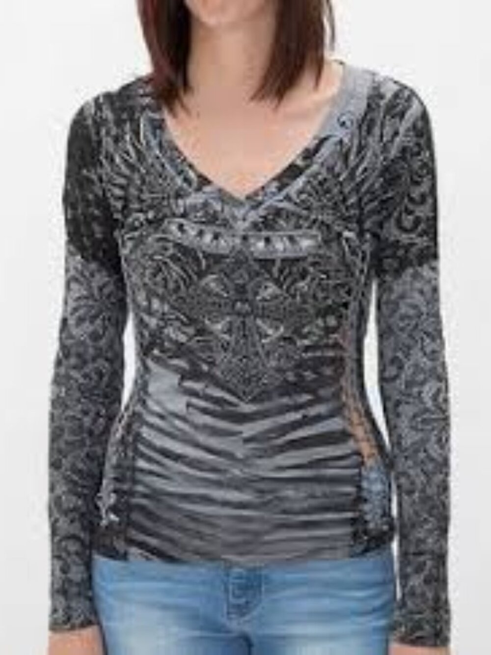 Sinful by Affliction Anatolia Deep V-Neck Long Sleeve Tee